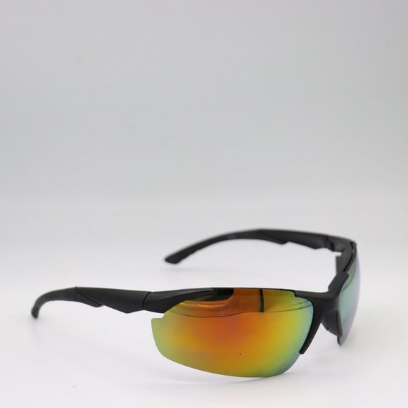 Unisex Wide Wrapstyle Black Sports Sunglasses UV 400 Protected Yellow Green Mirr - Picture 2 of 3